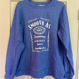 Blue and White Crewneck Sweater with Graphic Design